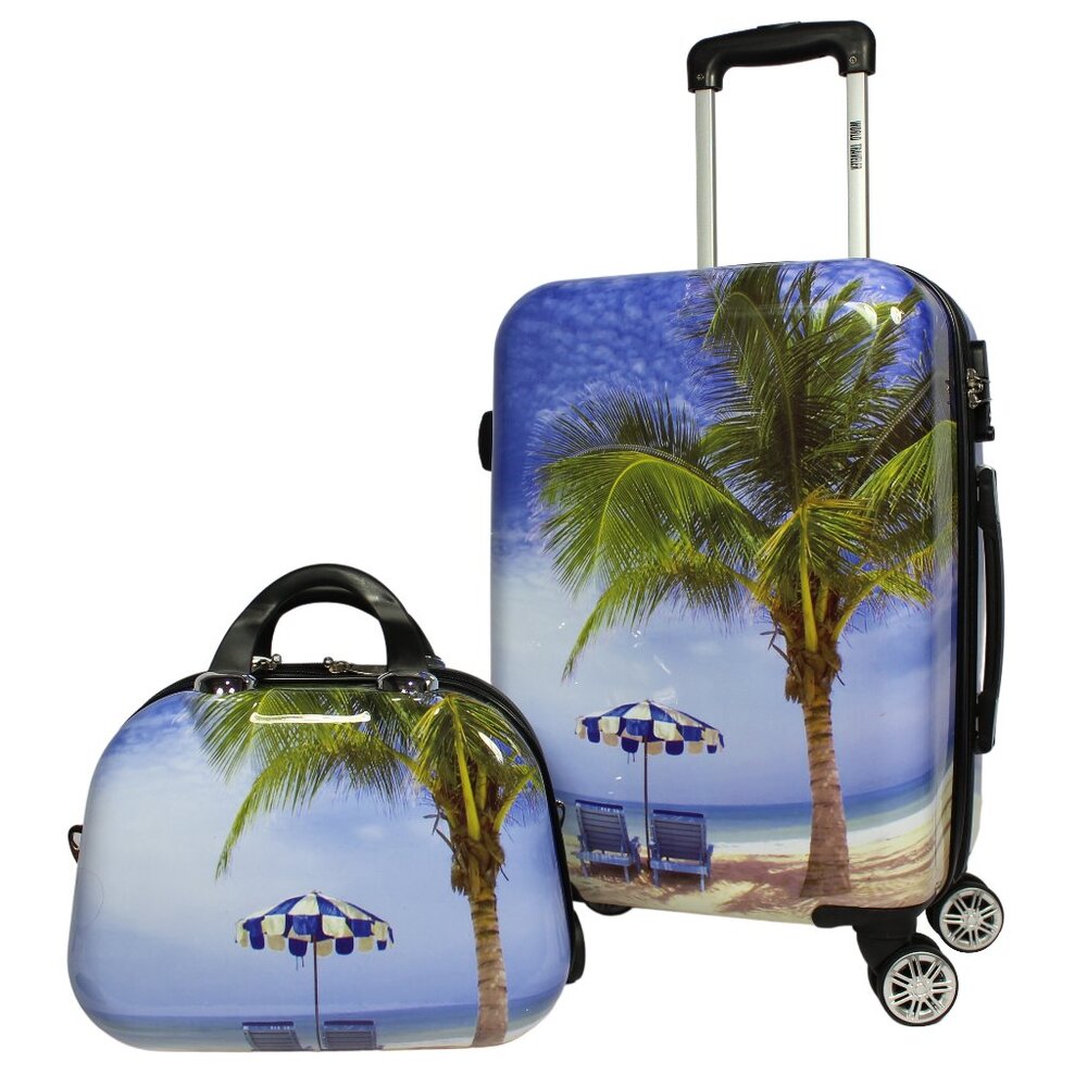 NEW - World Traveler Palm Tree 2-Piece Hardside Carry-On Spinner Luggage Set